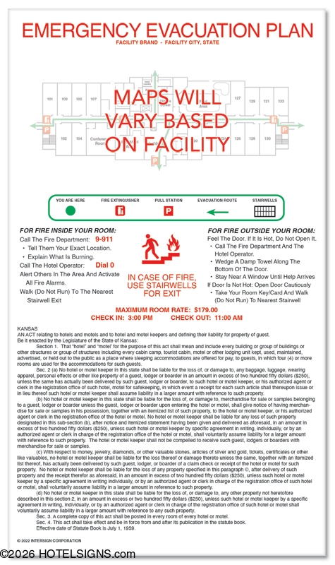 3-Color Guest Room Evacuation Map (Vertical) - Celtec (HSC-EVP-14V-C ...