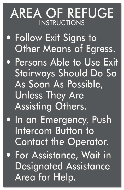 Area of Refuge Instructions Sign
