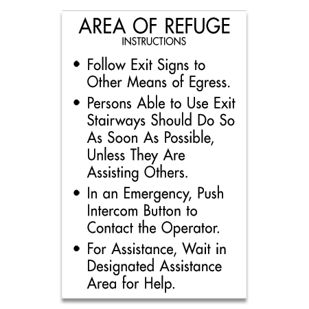 Area of Refuge Instructions Sign