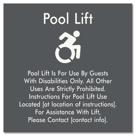 Pool Lift Instructions Sign w/Dynamic ISA Symbol