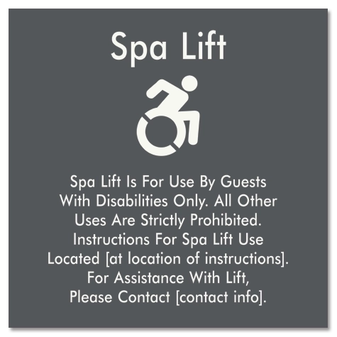 Spa Lift Instructions Sign w/Dynamic ISA Symbol
