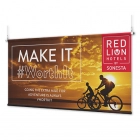 Front Desk Banner with Trapeze Bar Hanging Mount