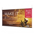Front Desk Banner with Trapeze Bar Hanging Mount