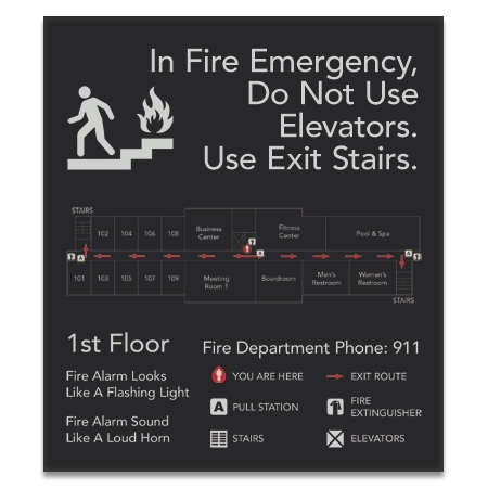 "In Fire Emergency.." Evacuation Plans Sign