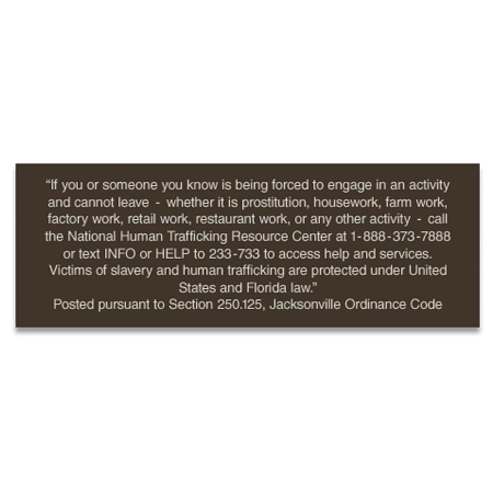 Jacksonville, Florida Human Trafficking Notice - Acrylic