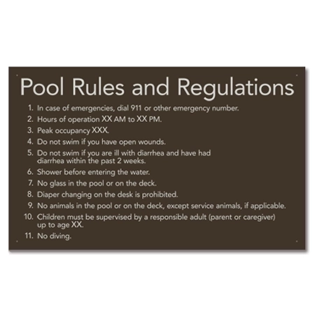 Montgomery County, Alabama Pool Rules and Regulations Sign