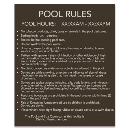 Washington DC Pool Rules with Hours Sign