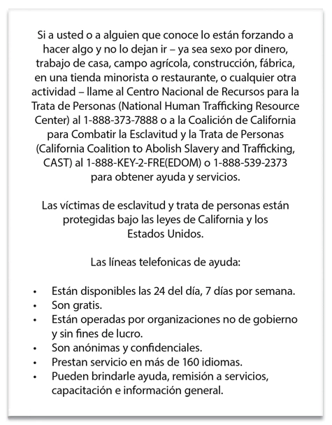 California Spanish Human Trafficking Notice