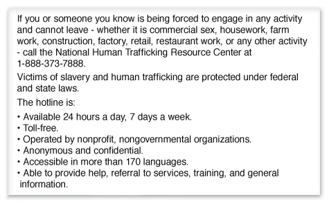 Maine & New York Human Trafficking Notice (3 Pack)