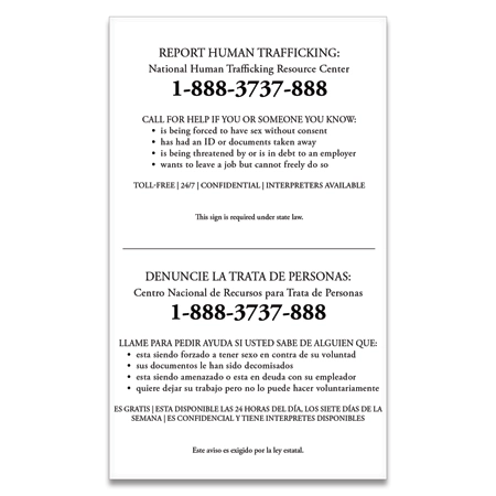 Maryland Large Human Trafficking Notice - Acrylic