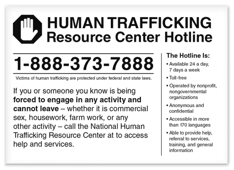 New York Human Trafficking Notice Sign
