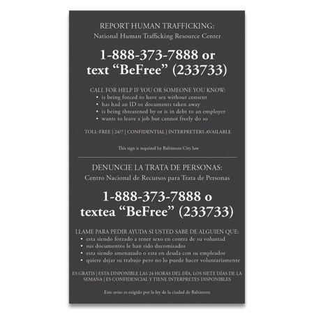 Baltimore, MD Large Human Trafficking Sign - Celtec