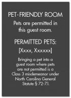 North Carolina Pet-Friendly Room Sign - (Pack of 10)