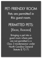 North Carolina Pet-Friendly Room Sign - (Pack of 10)