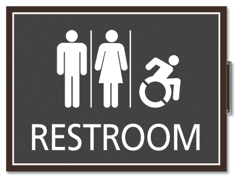 Perpendicular Restroom Sign w/Unisex & Dynamic ISA Symbols