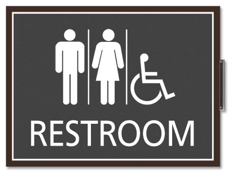 Perpendicular Restroom Sign w/Unisex & ISA Symbols