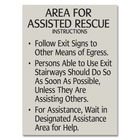Area of Assisted Rescue Instructions Sign