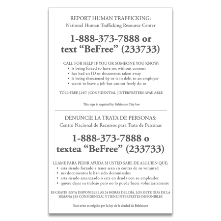 Baltimore, MD Large Human Trafficking Sign - Celtec