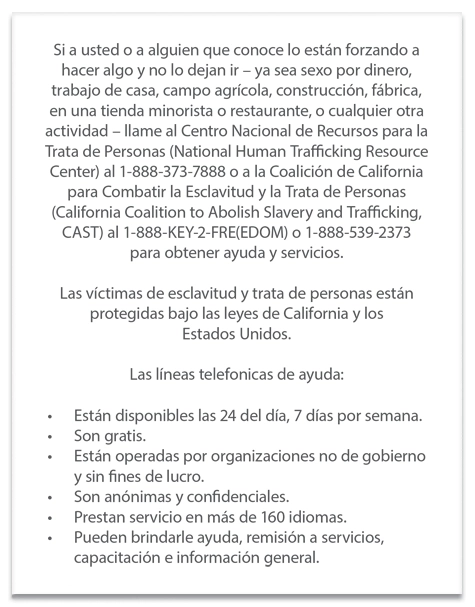 California Spanish Human Trafficking Notice
