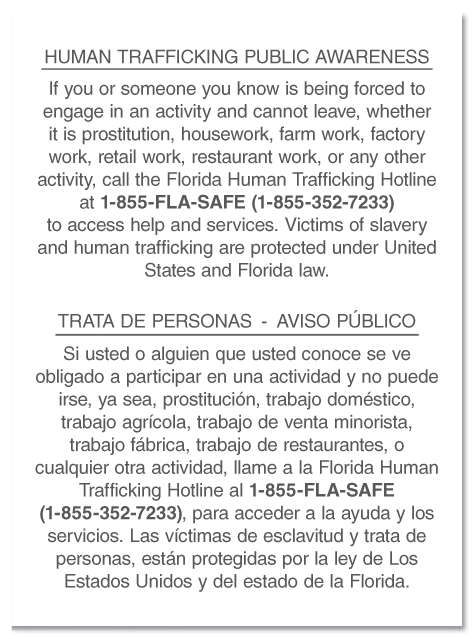 Florida Bilingual Human Trafficking Sign
