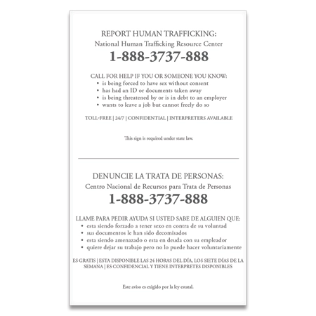 Maryland Large Human Trafficking Notice - Acrylic