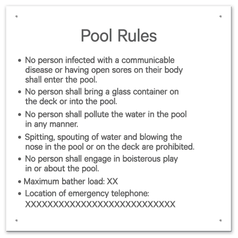 Ontario Canada Pool Rules Sign