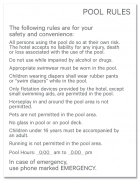 Pool Rules w/Hours Sign