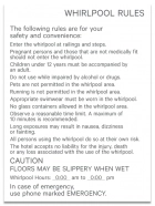 Whirlpool Rules w/Hours Sign