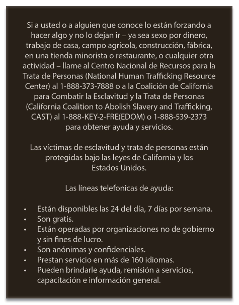 California Code - Human Trafficking Notice - Spanish Version 