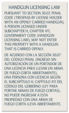 Handgun Licensing Law Sign (30.07) - Open Carry