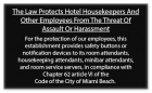 Miami Beach, FL: Housekeeper Protection Notice - Self Adhesive - 8 Pk