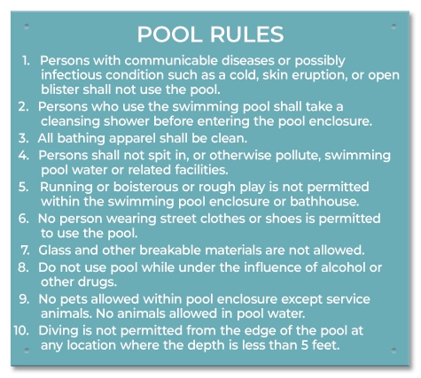 State Pool Sign - Pool Rules - Michigan Compliant
