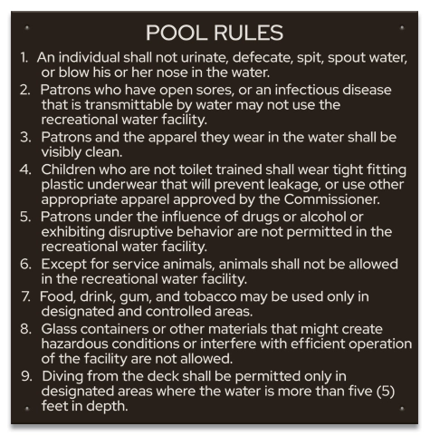 State Pool Sign - Pool Rules - West Virginia Compliant
