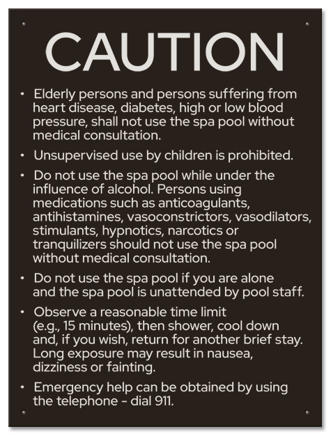 State Pool Sign - Spa Rules - New York City Compliant