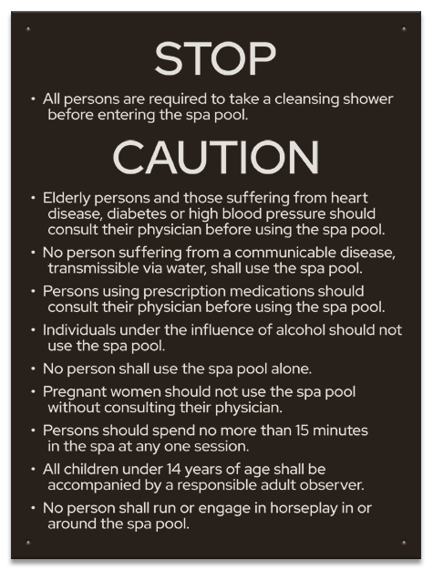 State Pool Sign - Spa Rules - Oregon Compliant