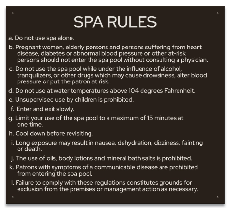 State Pool Sign - Spa Rules - Virginia Compliant