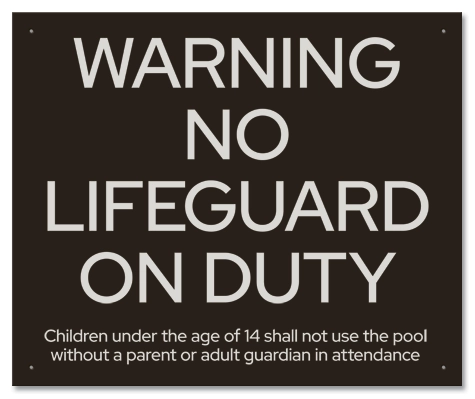 Warning No Lifeguard on Duty Sign - California Code