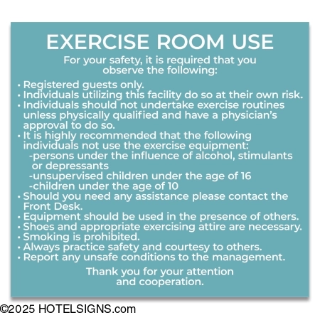 Sonesta Sign Store by HOTELSIGNS.com | exercise room use sign property ...
