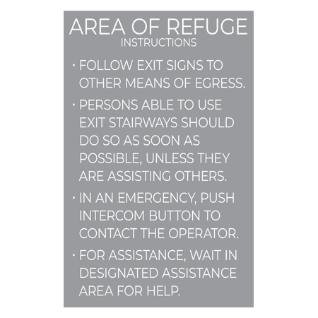 Area of Refuge Instructions Sign