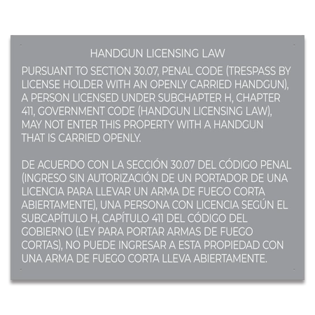 Handgun Licensing Law Sign (30.07) - Open Carry