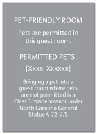 North Carolina Pet-Friendly Room Sign - (Pack of 10)