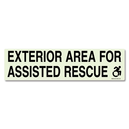 Photoluminescent ExteriorArea For Assisted Rescue Sign - NY and NYC Compliant