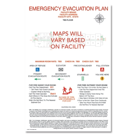 Vertical CA Guest Room Evac Map - Large - Acrylic