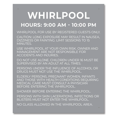 Whirlpool Rules w/Hours Sign