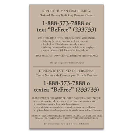 Baltimore, MD Large Human Trafficking Sign - Celtec