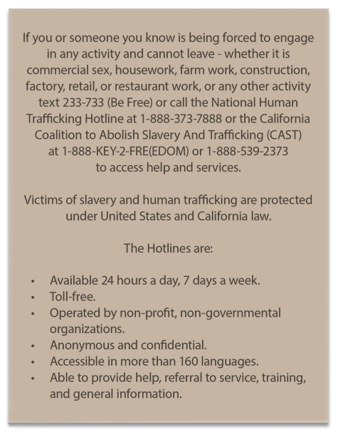 California English Human Trafficking Notice