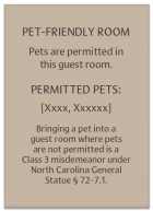 North Carolina Pet-Friendly Room Sign - (Pack of 10)