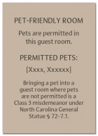 North Carolina Pet-Friendly Room Sign - (Pack of 10)