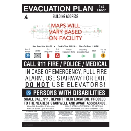 San Francisco, CAGuest Room Evac Map - Large - Acrylic