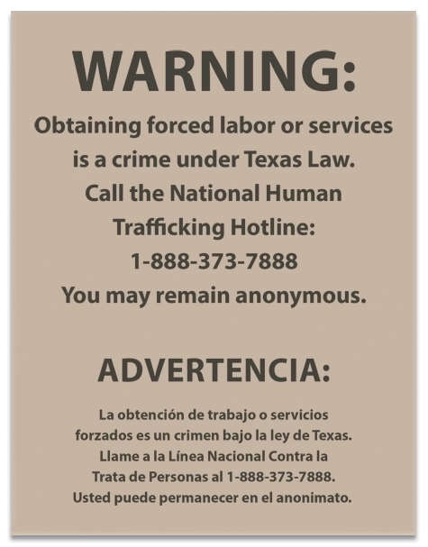 Texas Bilingual Human Trafficking Notice - Acrylic